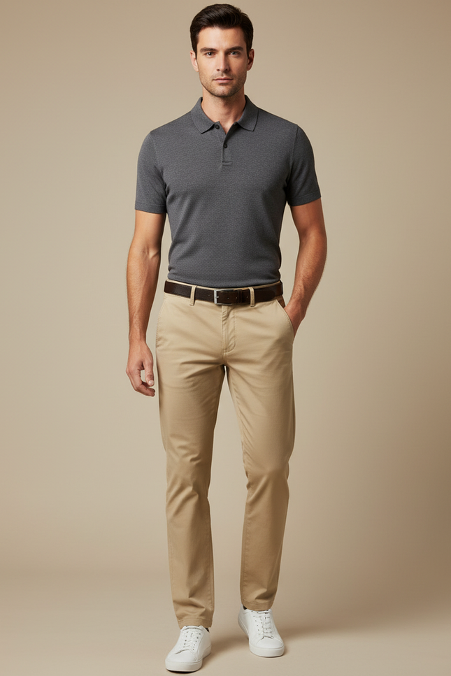 Pantalons Chino Slim Homme - Beige Coton