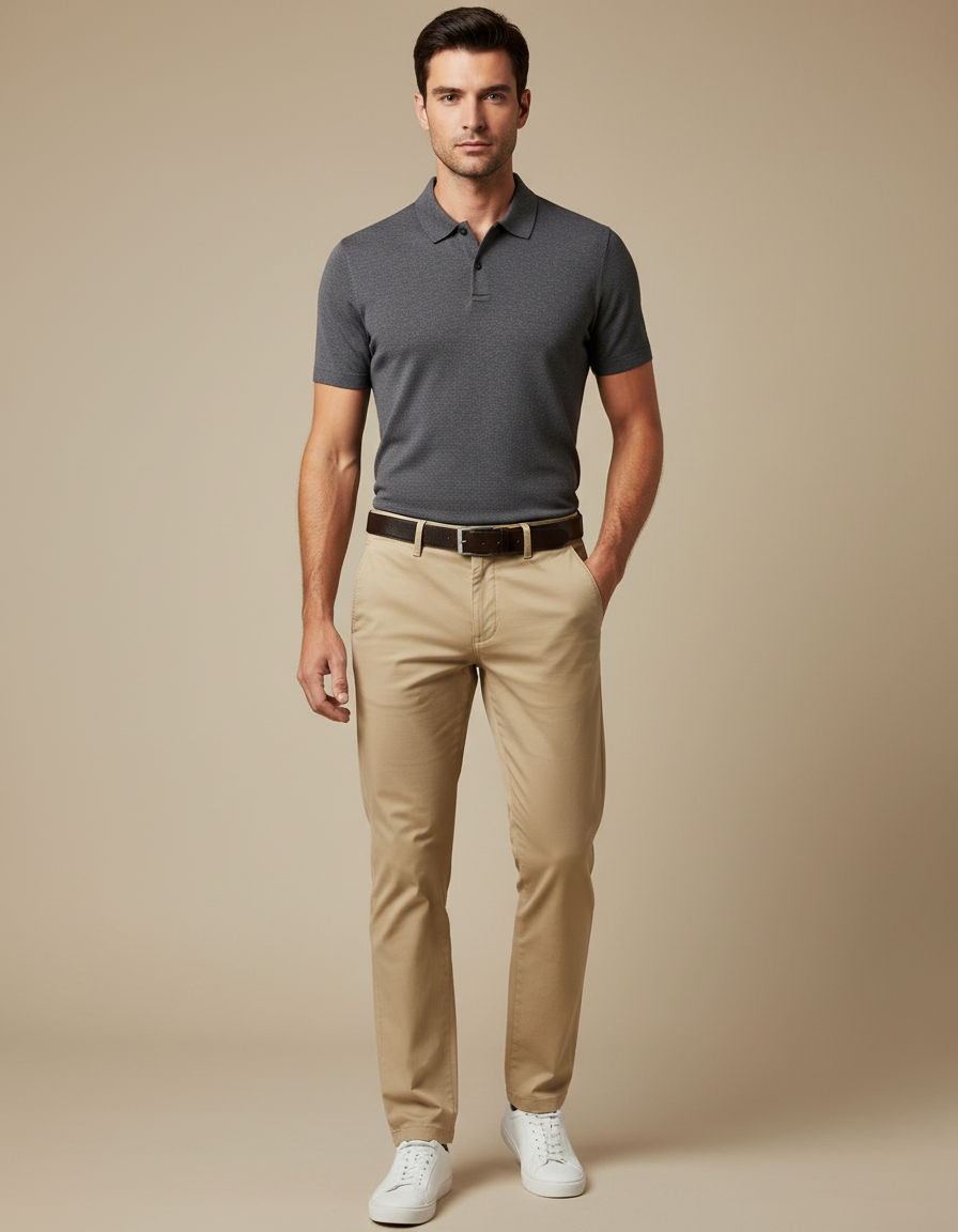 Pantalons Chino Slim Homme - Beige Coton