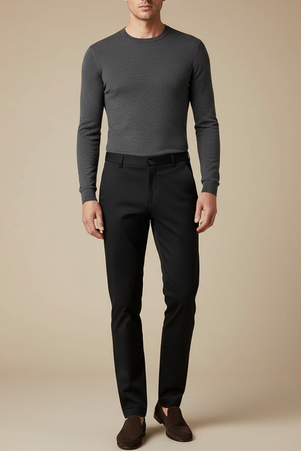 Pantalon Chino Noir Slim Extensible Décontracté Homme - Gabardine