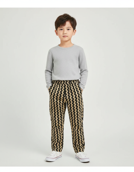 Pantalon Chino Zigzag Noir Beige Décontracté Garçon - Coton