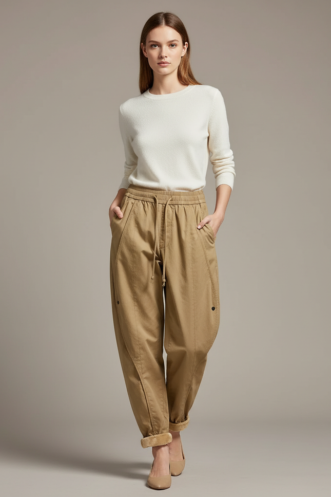 Pantalon Chino Kaki Confortable Ample Décontracté Cordon - Gabardine
