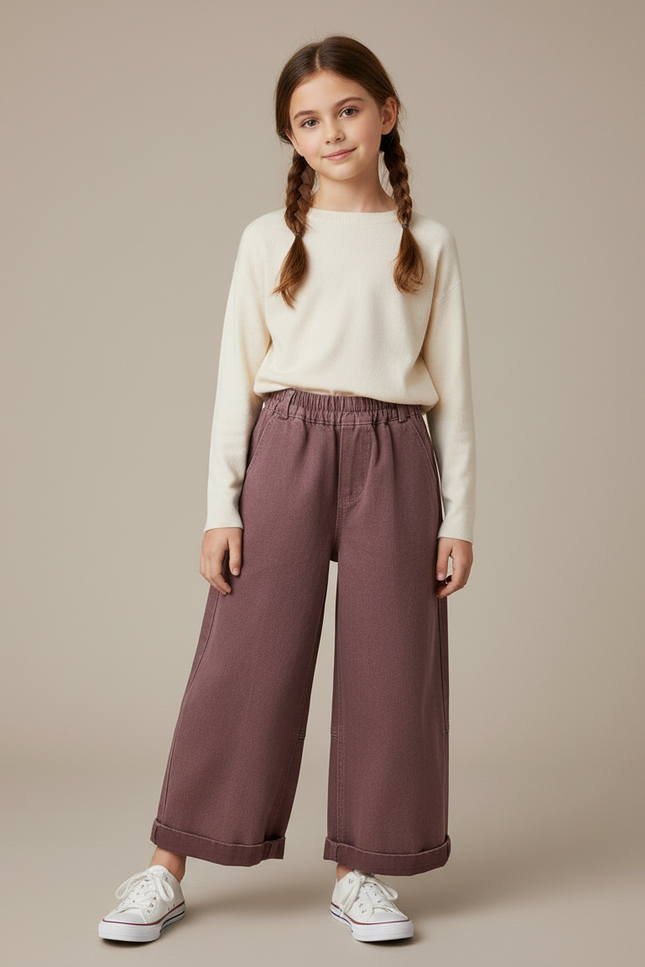Pantalon Chino Ample Fille Coton Rouge Décontracté - Bordeaux