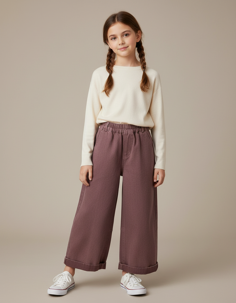 Pantalon Chino Ample Fille Coton Rouge Décontracté - Bordeaux