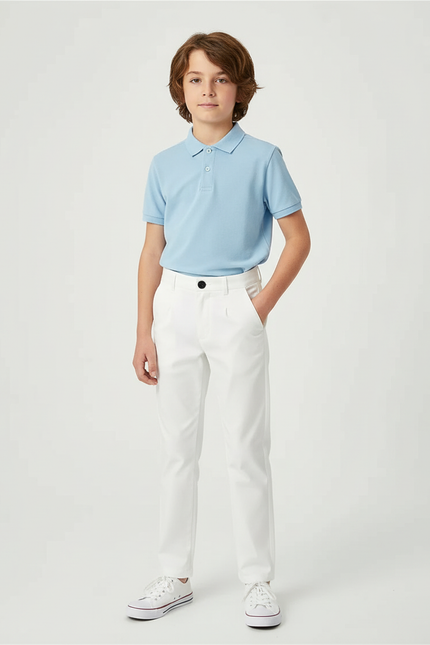 Pantalon Chino Blanc Droit Élégant Garçon - Coton