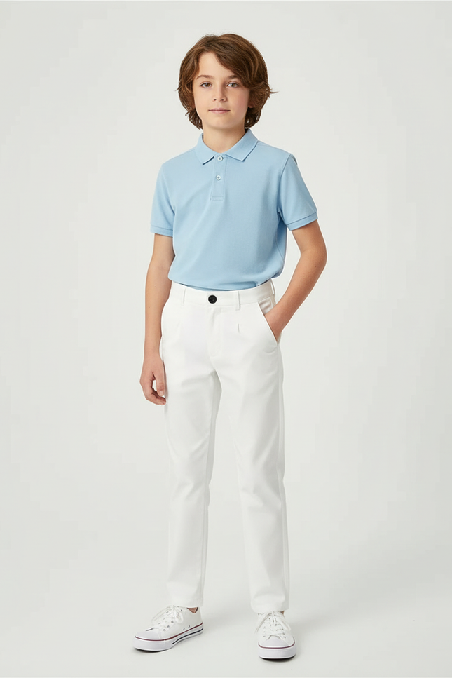 Pantalon Chino Blanc Droit Élégant Garçon - Coton
