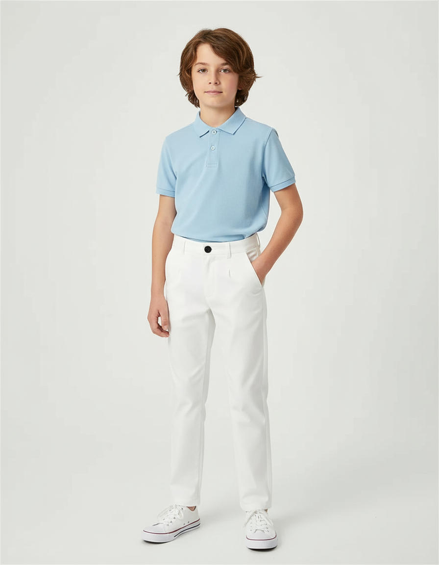 Pantalon Chino Blanc Droit Élégant Garçon - Coton