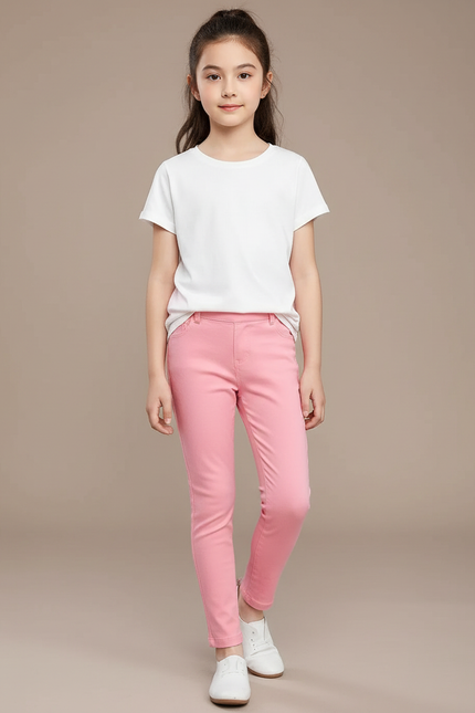 Pantalon Chino Rose Coton Slim Fille Uni