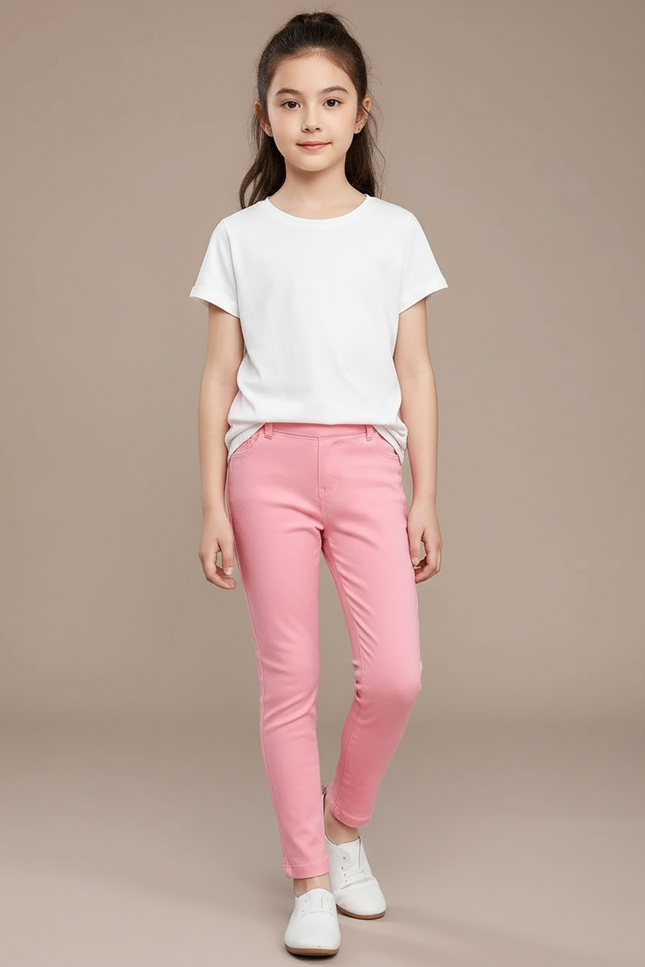 Pantalon Chino Rose Coton Slim Fille Uni