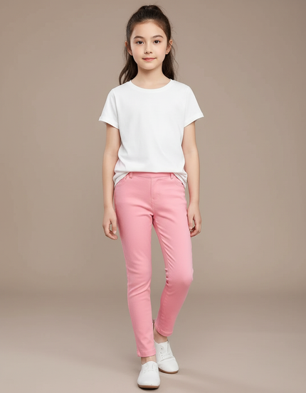 Pantalon Chino Rose Coton Slim Fille Uni