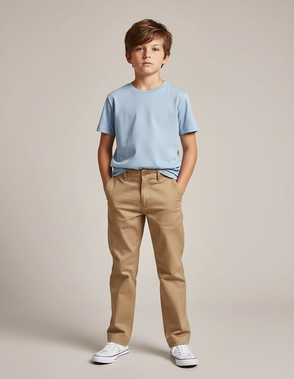 Pantalon Chino Kaki Coton Décontracté Enfant Coupe Droite - Gabardine