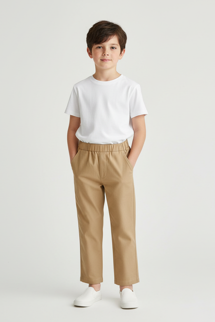 Pantalon Chino Beige Coton Élastiqué Droit Décontracté Enfant