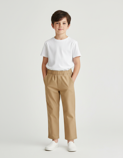 Pantalon Chino Beige Coton Élastiqué Droit Décontracté Enfant