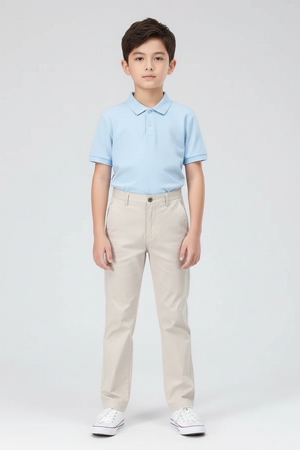 Pantalon Chino Beige Coton Droit Classique Garçon - Gabardine