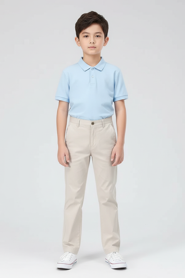 Pantalon Chino Beige Coton Droit Classique Garçon - Gabardine
