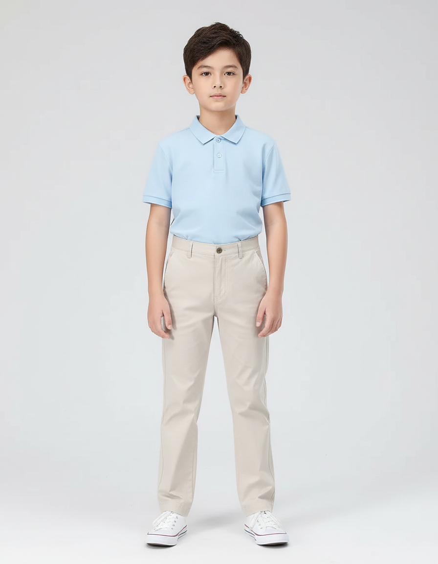 Pantalon Chino Beige Coton Droit Classique Garçon - Gabardine