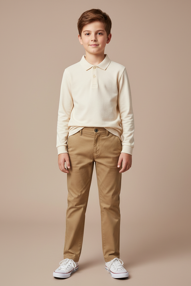 Pantalon Chino Beige Coton Droit Enfant Basique