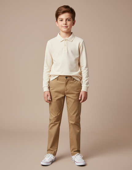 Pantalon Chino Beige Coton Droit Enfant Basique