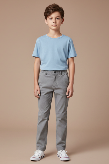 Pantalon Chino Gris Coton Droit Basique Enfant