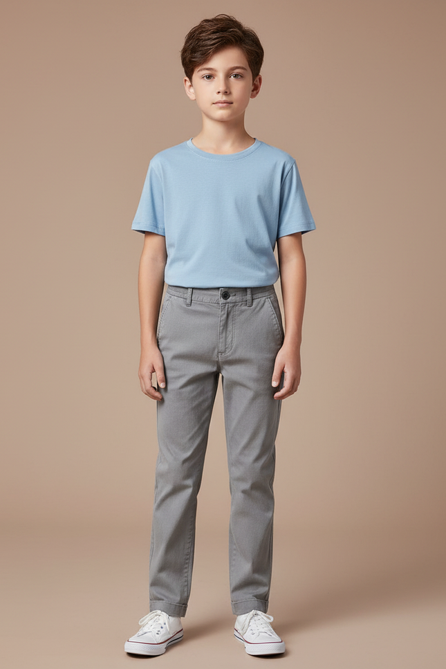 Pantalon Chino Gris Coton Droit Basique Enfant