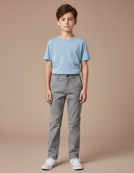 Pantalon Chino Gris Coton Droit Basique Enfant