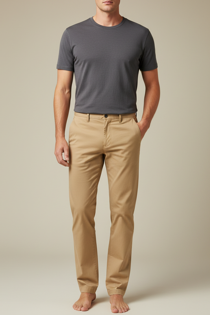 Pantalon Chino Beige Clair Coton Droit Classique Homme