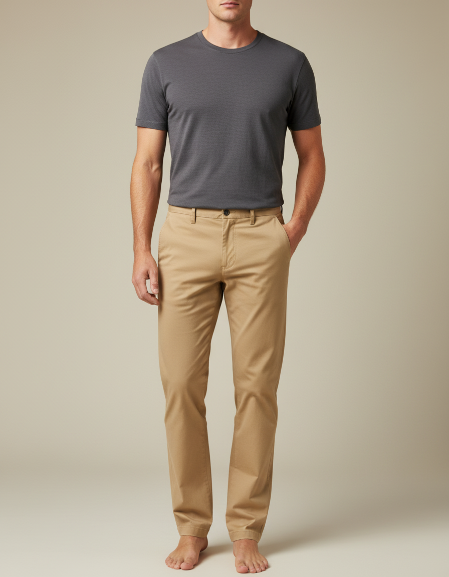Pantalon Chino Beige Clair Coton Droit Classique Homme