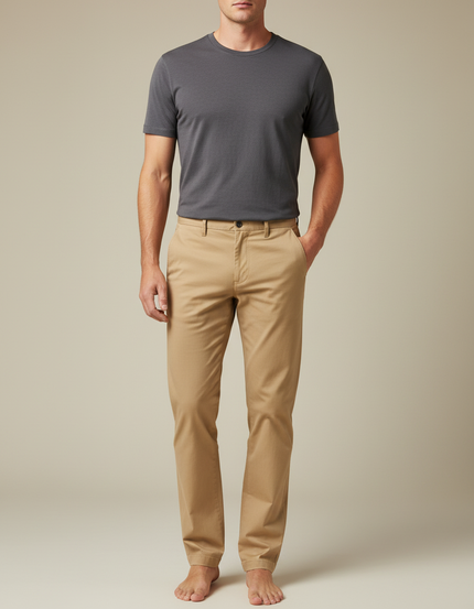Pantalon Chino Beige Clair Coton Droit Classique Homme