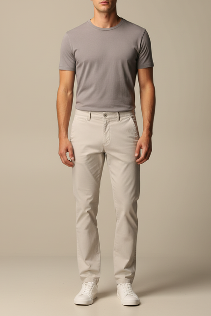 Pantalon Chino Beige Coton Droit Décontracté Homme - Gabardine
