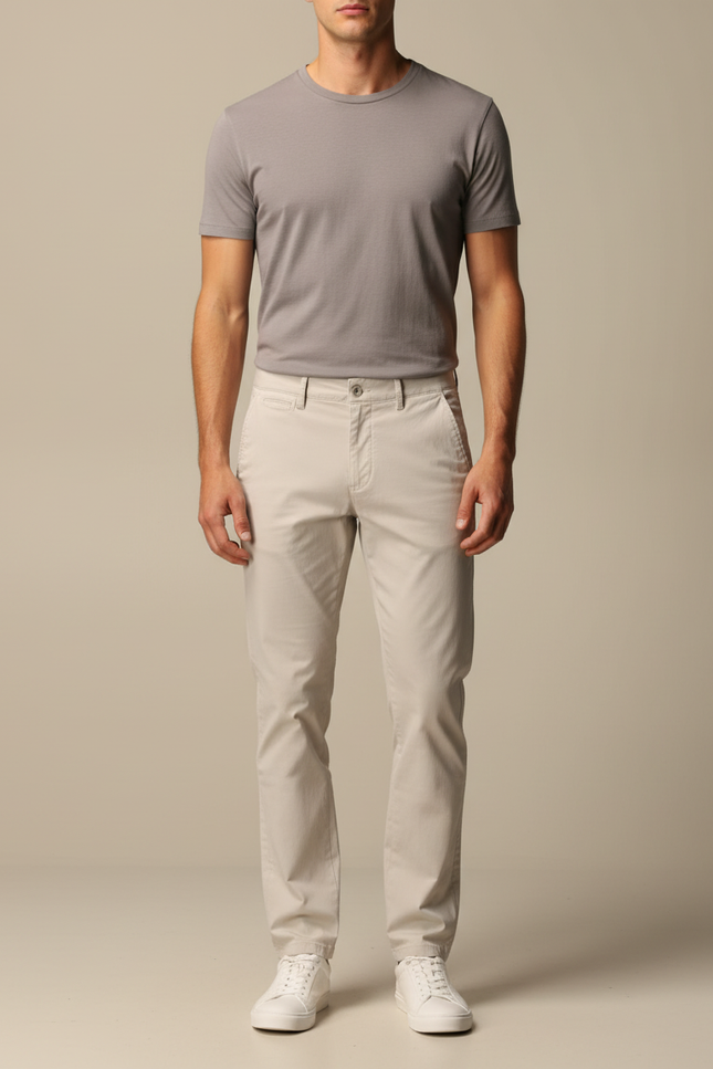 Pantalon Chino Beige Coton Droit Décontracté Homme - Gabardine