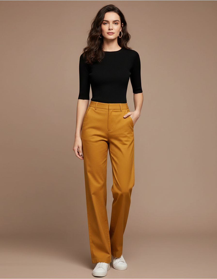 Pantalon Chino Jaune Femme - Gabardine