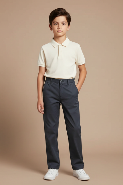 Pantalon Chino Gris Foncé Droit Coton Enfant
