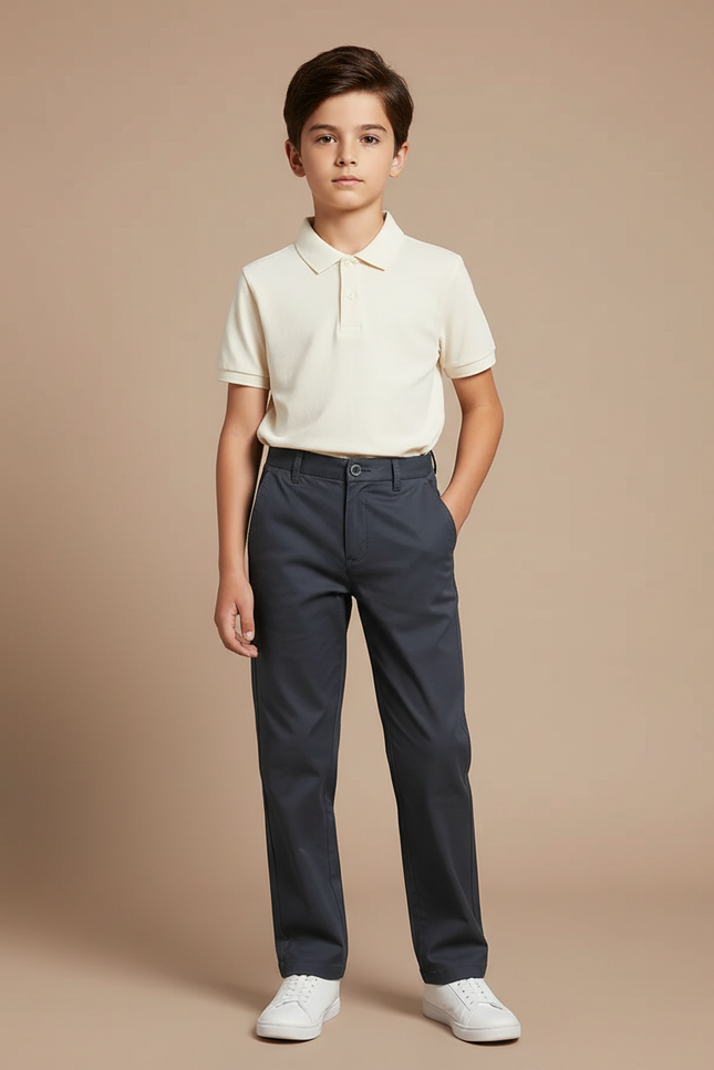 Pantalon Chino Gris Foncé Droit Coton Enfant