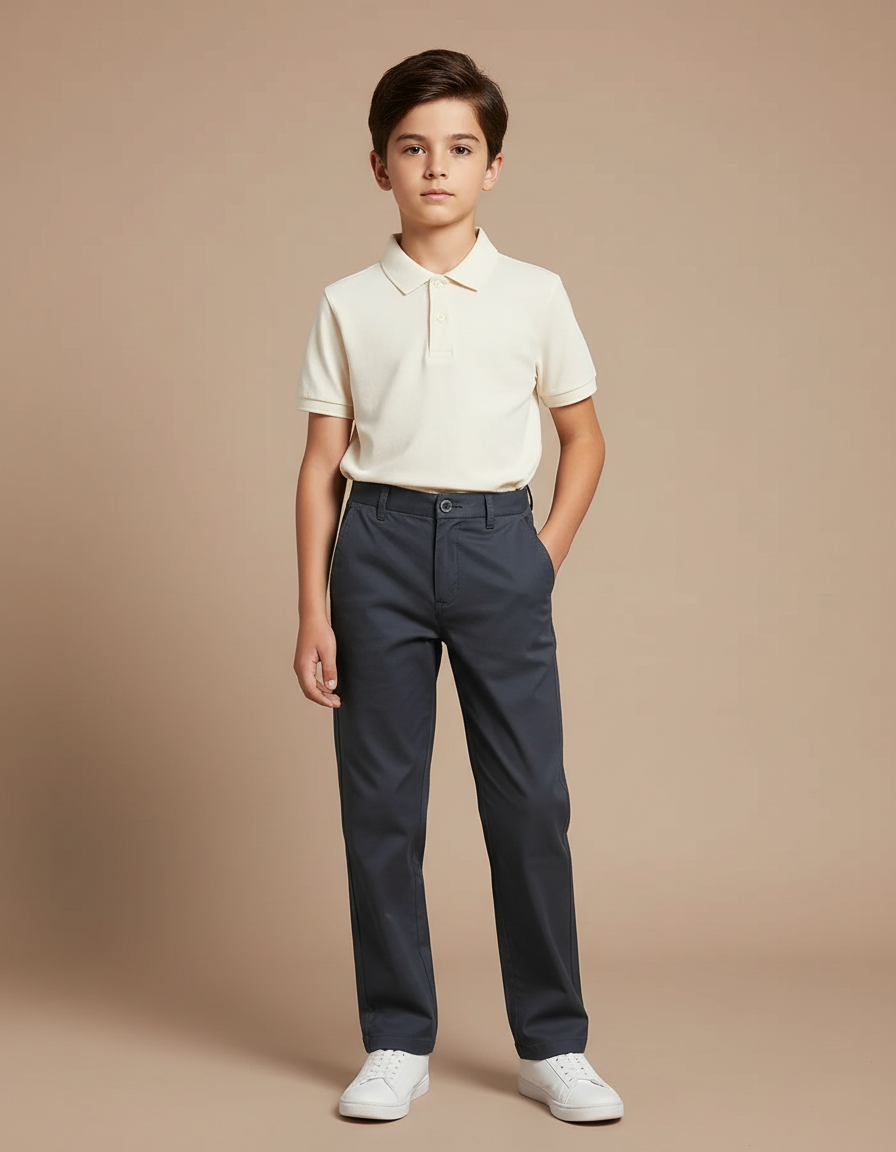 Pantalon Chino Gris Foncé Droit Coton Enfant