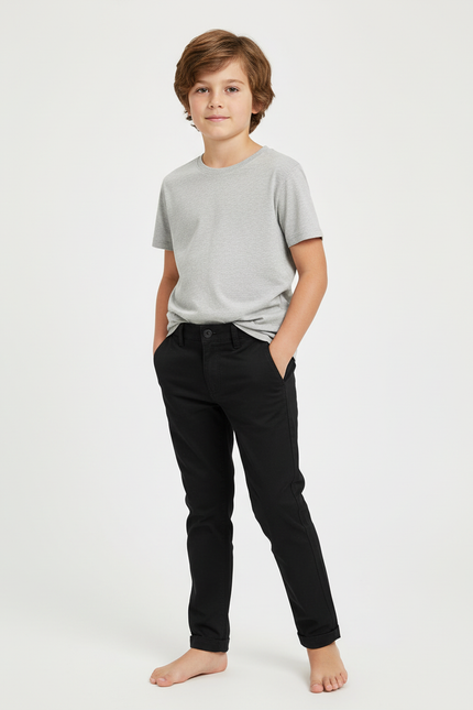 Pantalon Chino Noir Coton Coupe Droite Enfant