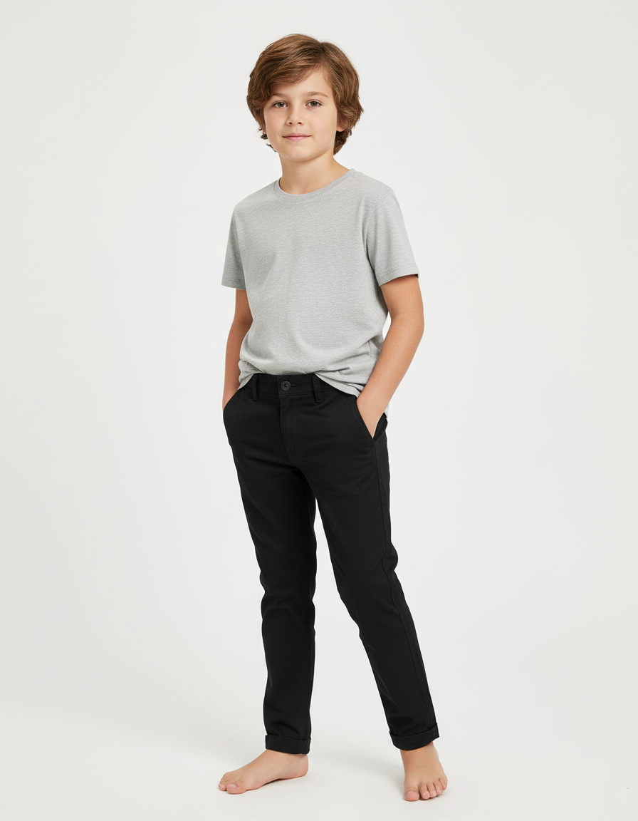 Pantalon Chino Noir Coton Coupe Droite Enfant