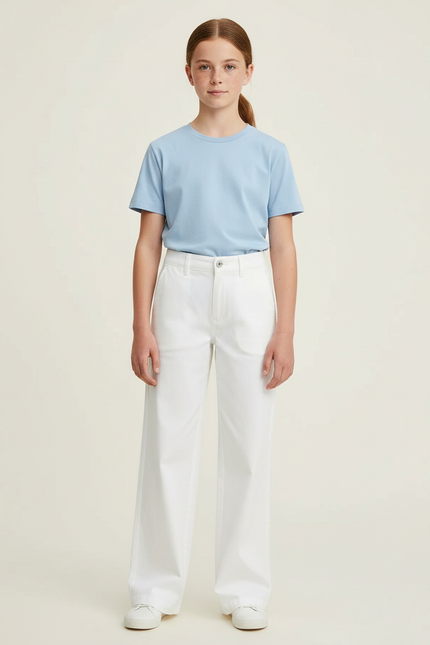 Pantalon Chino Blanc Ample Décontracté Femme - Toile