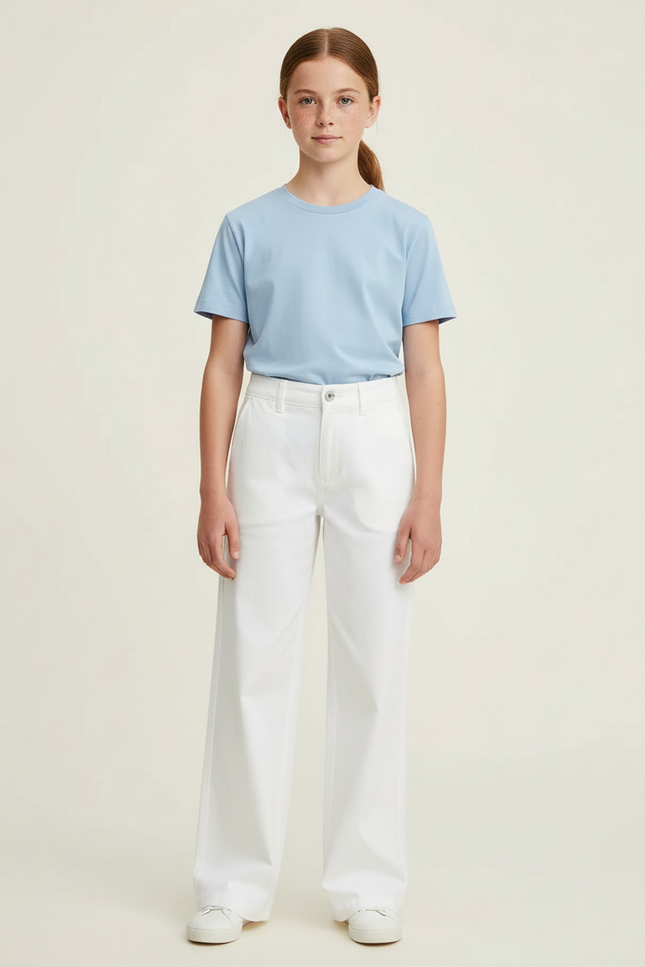 Pantalon Chino Blanc Ample Décontracté Femme - Toile