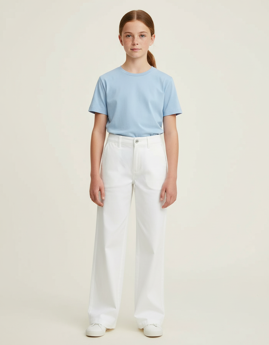 Pantalon Chino Blanc Ample Décontracté Femme - Toile