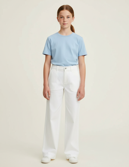 Pantalon Chino Blanc Ample Décontracté Femme - Toile
