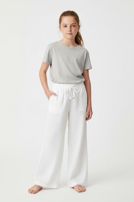 Pantalon Chino Blanc Lin Ample Enfant Décontracté