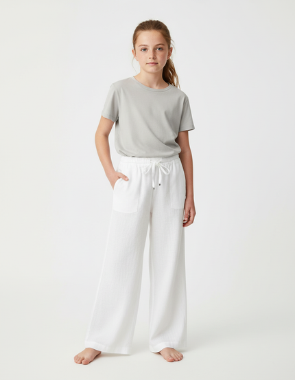 Pantalon Chino Blanc Lin Ample Enfant Décontracté