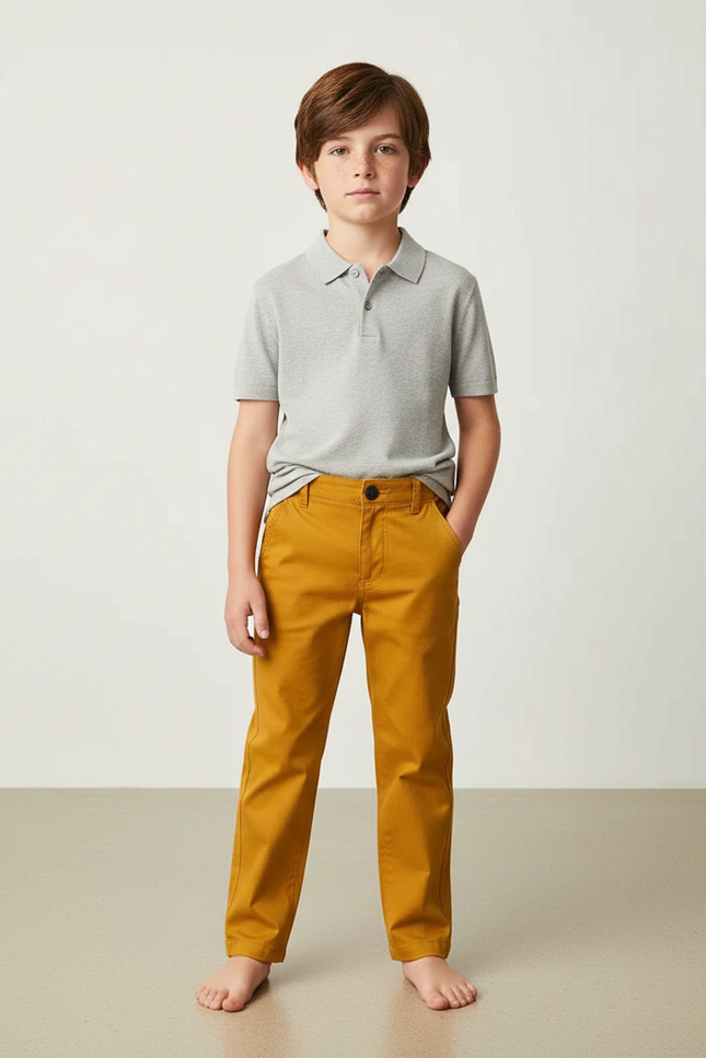 Pantalon Chino Garçon Moutarde Coton Décontracté Confortable - Jaune