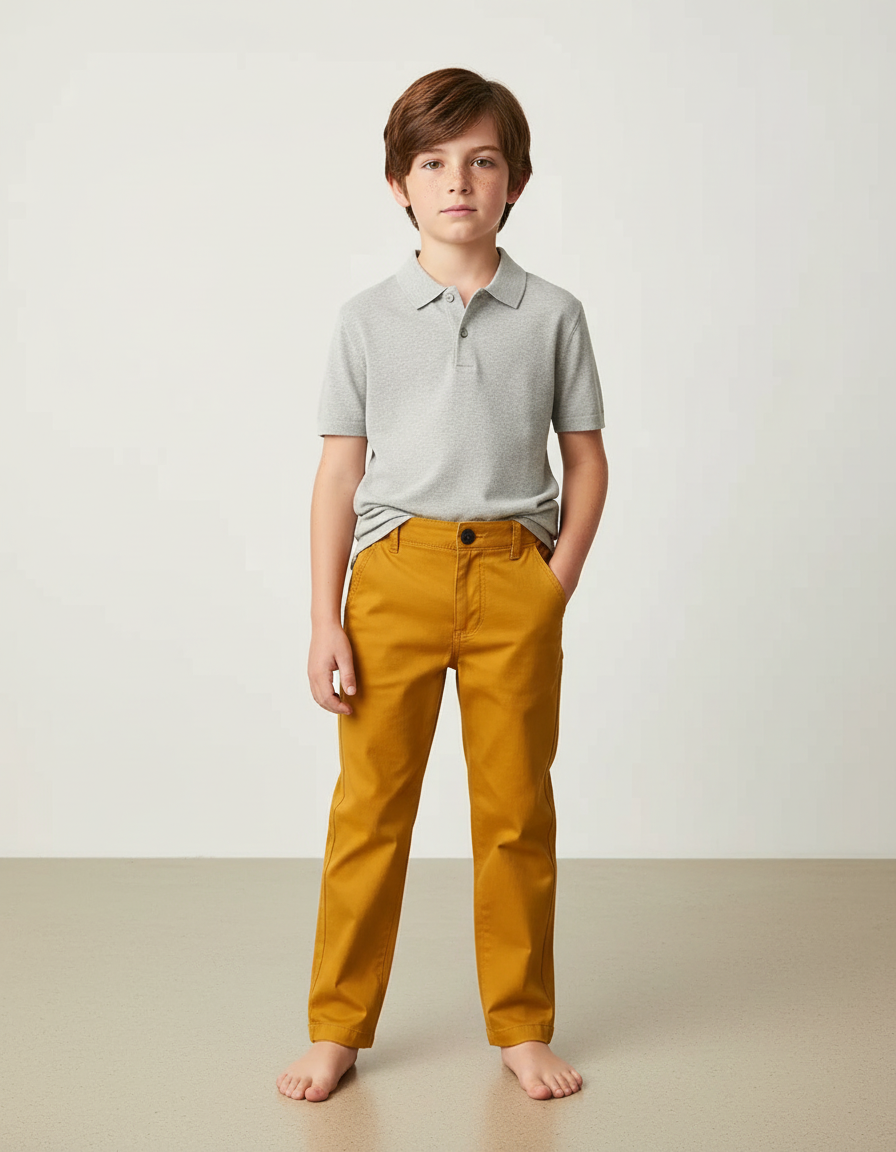Pantalon Chino Garçon Moutarde Coton Décontracté Confortable - Jaune