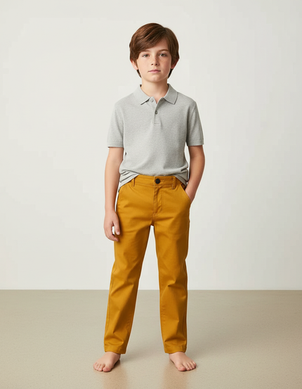 Pantalon Chino Garçon Moutarde Coton Décontracté Confortable - Jaune