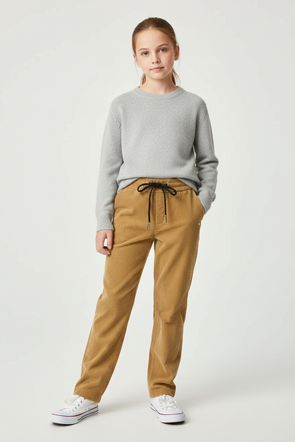Pantalon Chino Côtelé Marron Décontracté Droit Enfant - Camel Cordé