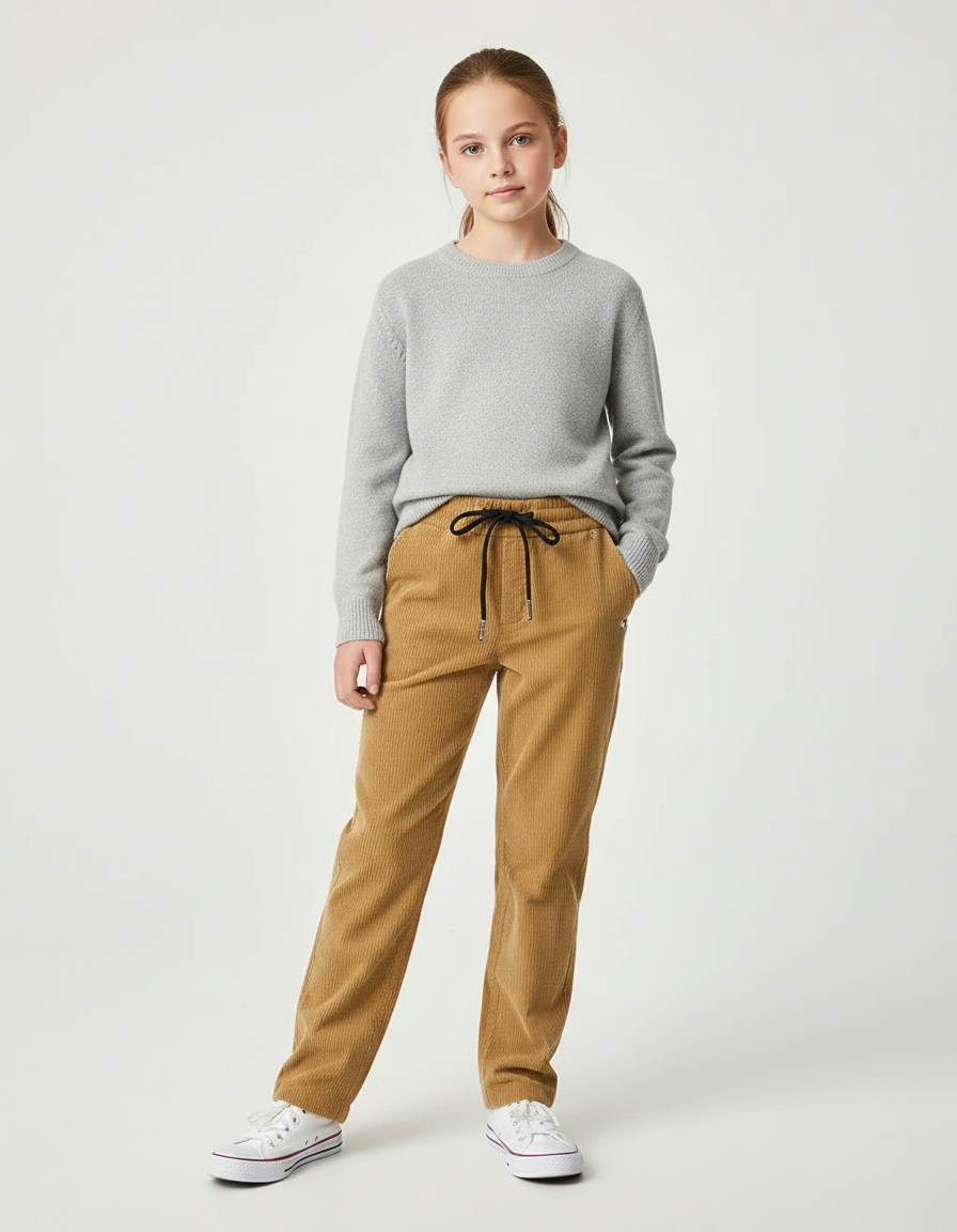 Pantalon Chino Côtelé Marron Décontracté Droit Enfant - Camel Cordé