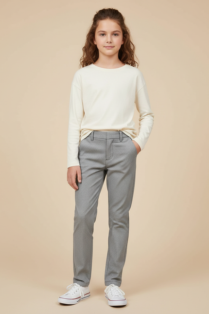 Pantalon Chino Gris Motif Droit Confortable Enfant - Gabardine