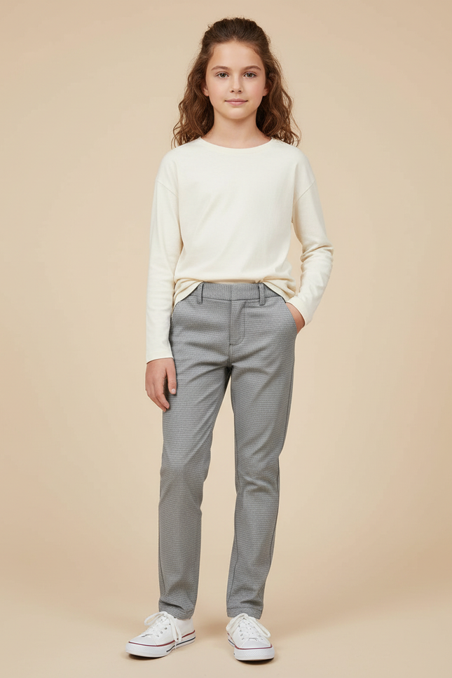 Pantalon Chino Gris Motif Droit Confortable Enfant - Gabardine