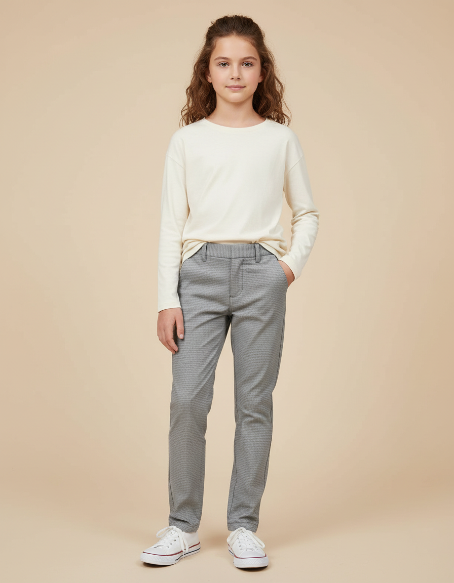 Pantalon Chino Gris Motif Droit Confortable Enfant - Gabardine