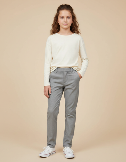 Pantalon Chino Gris Motif Droit Confortable Enfant - Gabardine